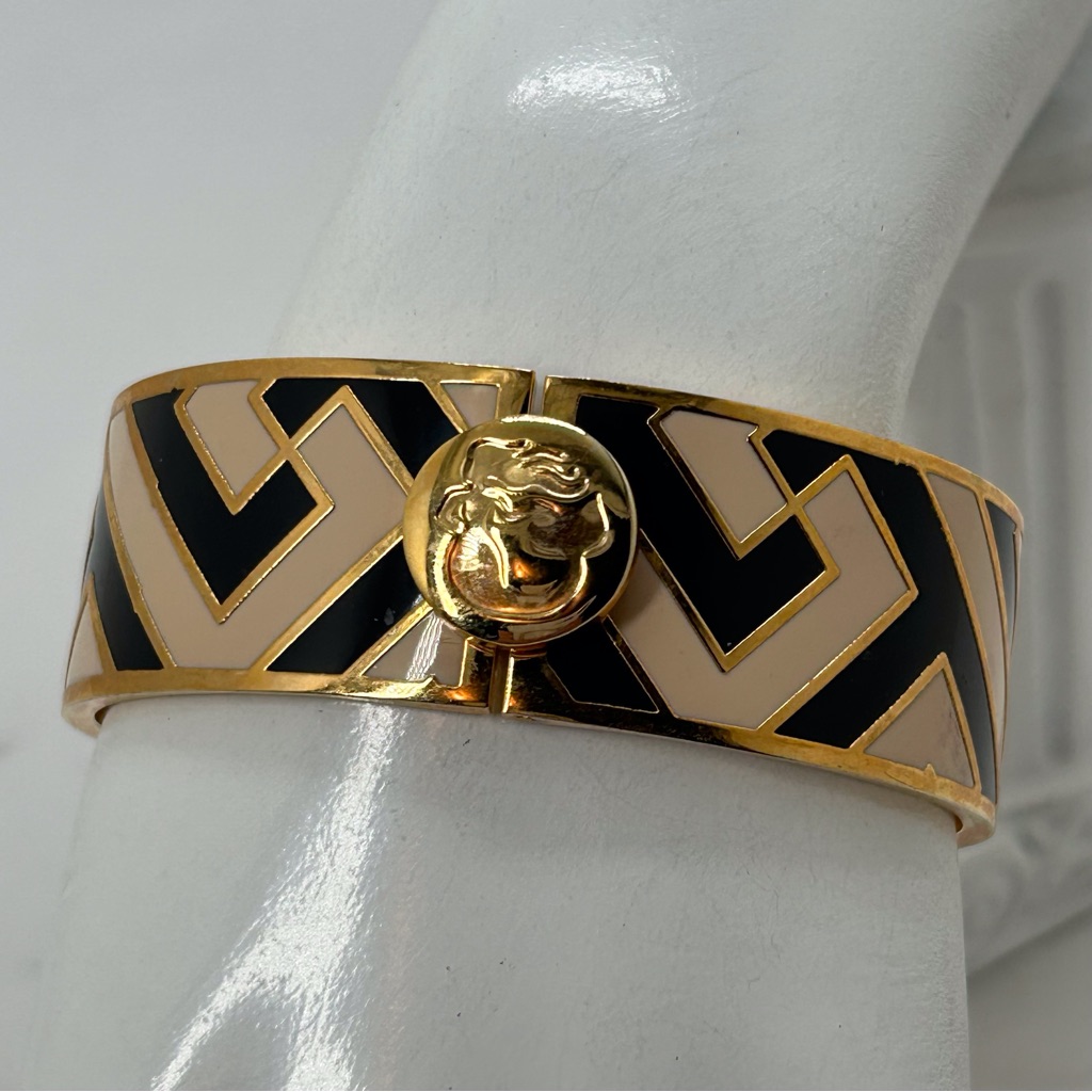 Spartina 449 Gold Black Off White Wide Hinged Cloisonn Bangle Brace 17$